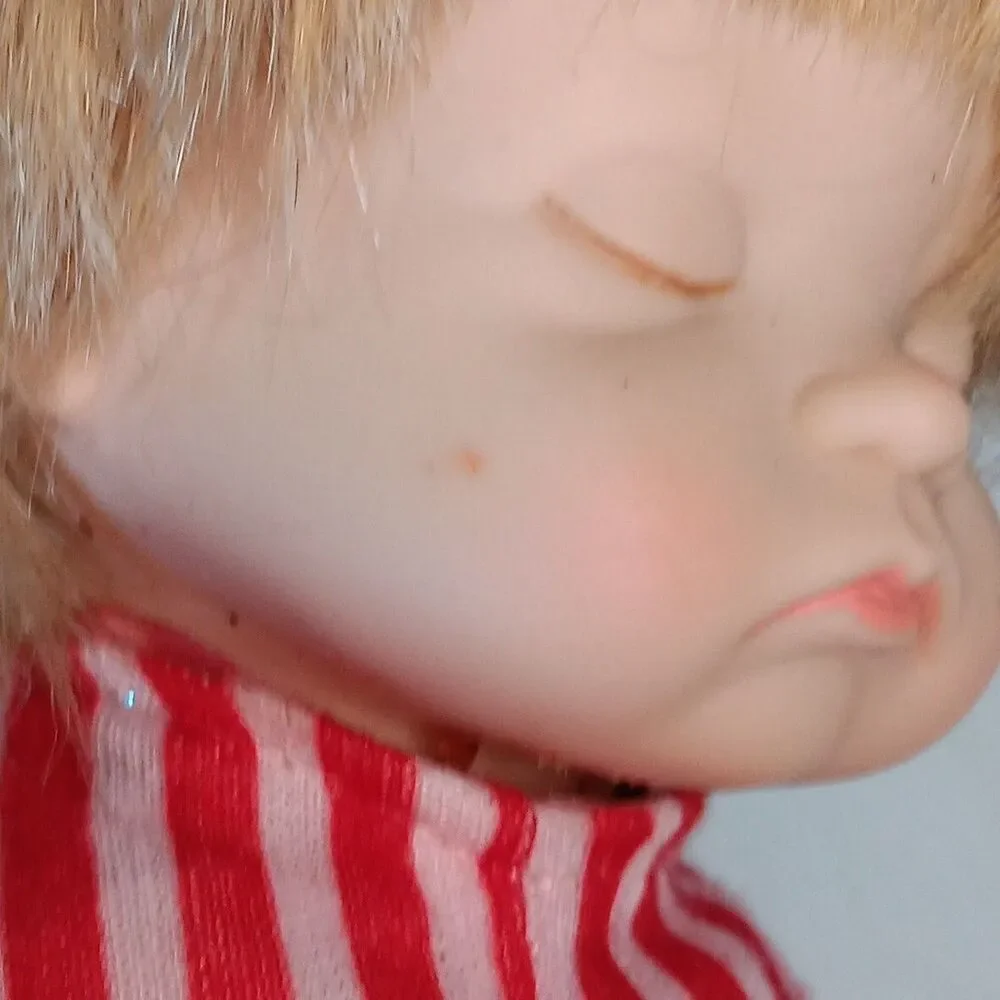 Telco Creations Sleeping Baby Doll Red White Pajamas Cloth And Wire Body